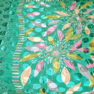 Artsy Floral Square Scarf Reclaimed Silk Green Pink Purple